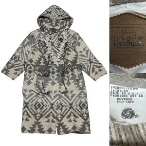 VTG WOOLRICH Aztec Tribal Western Duster Trench Coat Unisex Size Large In Beige